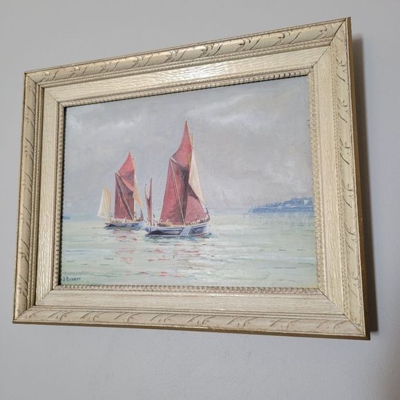 Original Seascape Oil Painting by D.Bodrah Sailing the Waters Vtg Art Wood Frame - Picture 4 of 13